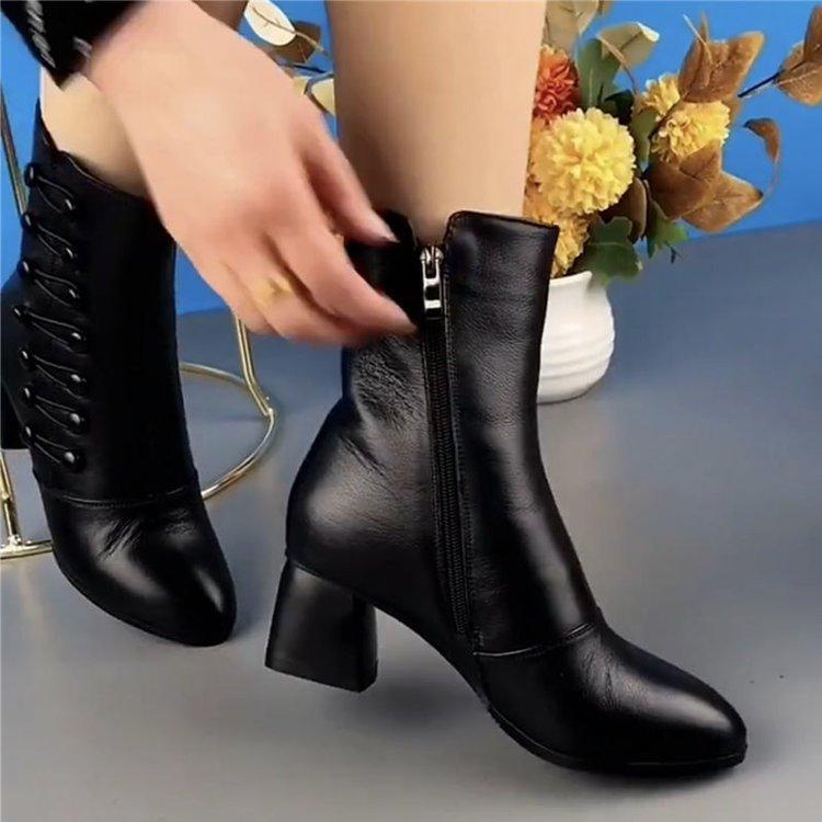 Ultra-comfortable leather ankle boots with side zipper